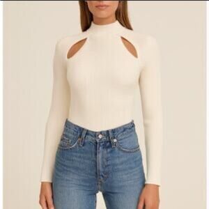 Abercrombie & Fitch white ribbed crew neck collarbone cutout sweater Size Small